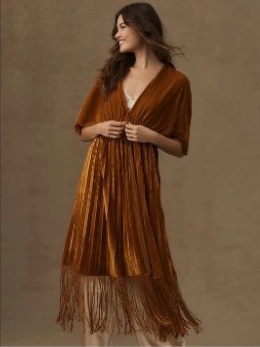 Anthropologie Short Sleeve Pleated Mustard Velvet Cardigan Top